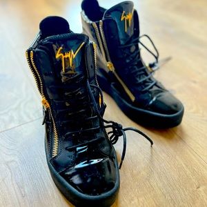 GIUSEPPE ZANOTTI Men's Patent Leather Mid-Top Sneakers 39.5